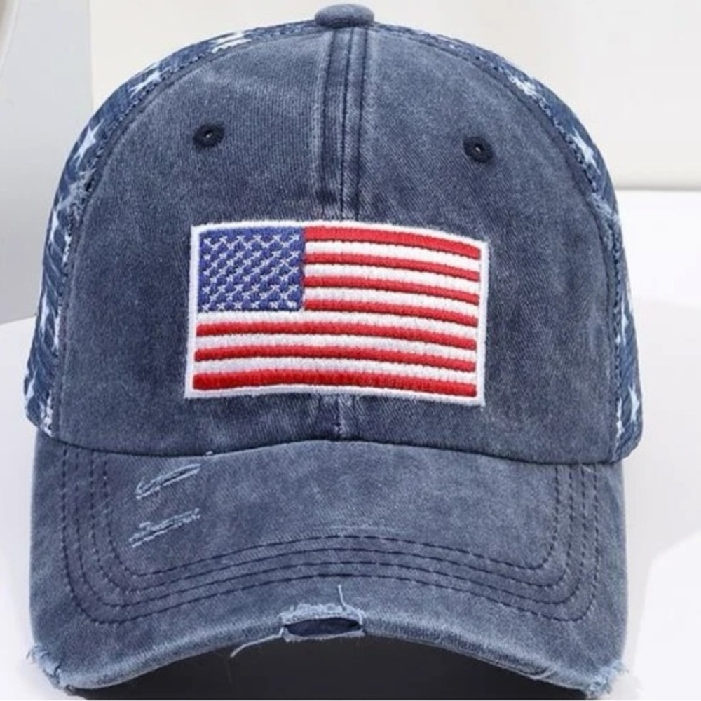 USA patriotic American Flag Distressed Trucker Hat - Picture 4 of 8